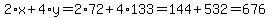 2%2Ax+%2B+4%2Ay+=+2%2A72+%2B+4%2A133+=+144+%2B+532+=+676