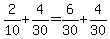 2%2F10+%2B+4%2F30+=+6%2F30+%2B+4%2F30+