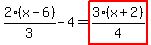 2%2F3%2A%28x-6%29-4=highlight_red%28+3%2F4%2A%28x%2B2%29+%29