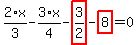 2%2F3%2Ax-3%2F4%2Ax-highlight_red%28+3%2F2+%29-highlight_red%28+8+%29=0