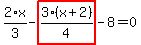 2%2F3%2Ax-highlight_red%28+3%2F4%2A%28x%2B2%29+%29-8=0