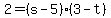 2+=+%28s+-+5%29%2A%283+-+t%29