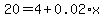 20+=+4+%2B+0.02%2Ax