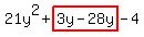 21y^2+highlight(3y-28y)-4