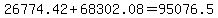 26774.42+%2B+68302.08+=+95076.5
