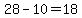 28-10=18
