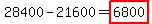 28400-21600=highlight(6800)