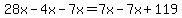 28x+-+4x+-+7x+=+7x+-+7x+%2B+119