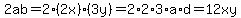 2ab=2*(2x)*(3y)=2*2*3*a*d=12xy