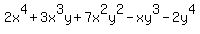2x%5E4%2B3x%5E3y%2B7x%5E2y%5E2-xy%5E3-2y%5E4