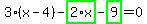 3%2A%28x-4%29-highlight_green%28+2%2Ax+%29-highlight_green%28+9+%29=0
