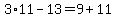 3%2A11+-+13+=+9+%2B+11