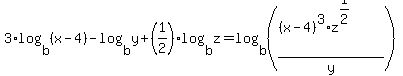 3%2Alog%28b%2C%28x-4%29%29-log%28b%2Cy%29%2B%281%2F2%29log%28b%2Cz%29=log%28b%2C%28%28%28x-4%29%5E3%2Az%5E%281%2F2%29%29%2Fy%29%29