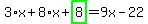 3%2Ax%2B8%2Ax%2Bhighlight_green%28+8+%29=9x-22