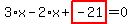 3%2Ax-2%2Ax%2Bhighlight_red%28+-21+%29=0