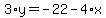3%2Ay=-22-4%2Ax