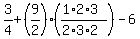 3%2F4%2B%289%2F2%29%28%281%2A2%2A3%29%2F%282%2A3%2A2%29%29-6
