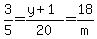 3%2F5+=+%28y%2B1%29%2F20+=+18%2Fm+