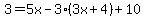 3+=+5x-3%283x%2B4%29%2B10