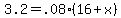 3.2+=+.08%2A%2816+%2B+x%29