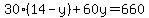 30(14-y)+60y=660