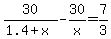 30%2F%281.4%2Bx%29-30%2Fx=7%2F3