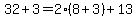 32+%2B+3+=+2%288%2B3%29+%2B+13