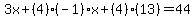 3x%2B%284%29%28-1%29x%2B%284%29%2813%29=44
