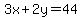 3x%2B2y+=+44