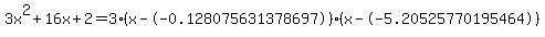 3x%5E2%2B16x%2B2+=+3%28x--0.128075631378697%29%2A%28x--5.20525770195464%29