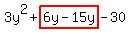 3y^2+highlight(6y-15y)-30