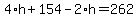 4%2Ah+%2B+154+-+2%2Ah+=+262