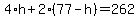 4%2Ah+%2B+2%2A%2877-h%29+=+262