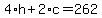 4%2Ah+%2B+2%2Ac+=+262