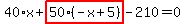 40%2Ax%2Bhighlight_red%28+50%2A%28-x%2B5%29+%29-210=0