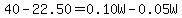 40-22.50=0.10W-0.05W