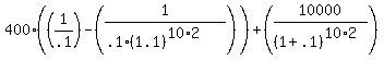 400*((1/.1) - (1/(.1*(1.1)^(10*2)))) + (10000/(1+.1)^(10*2))