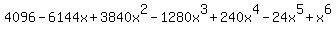 4096+-+6144+x+%2B+3840+x%5E2+-+1280+x%5E3+%2B+240+x%5E4+-+24+x%5E5+%2B+x%5E6
