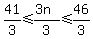 41/3 <= (3n)/3<=46/3