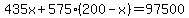435x%2B575%28200-x%29=97500