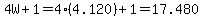 4W%2B1=4%284.120%29%2B1=17.480