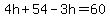 4h+%2B+54+-+3h+=+60