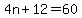 4n+%2B+12+=+60