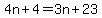 4n+%2B+4+=+3n+%2B+23
