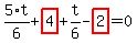5%2F6%2At%2Bhighlight_red%28+4+%29%2Bt%2F6-highlight_red%28+2+%29=0