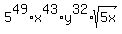 5^49*x^43*y^32*sqrt(5x)