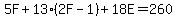 5F+%2B+13%282F+-+1%29+%2B+18E+=+260