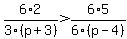6%2A2%2F3%28p%2B3%29+%3E+6%2A5%2F6%28p-4%29