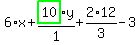 6%2Ax%2Bhighlight_green%28+10+%29%2F1%2Ay%2B2%2F3%2A12-3