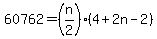 60762=%28n%2F2%29%284%2B2n-2%29